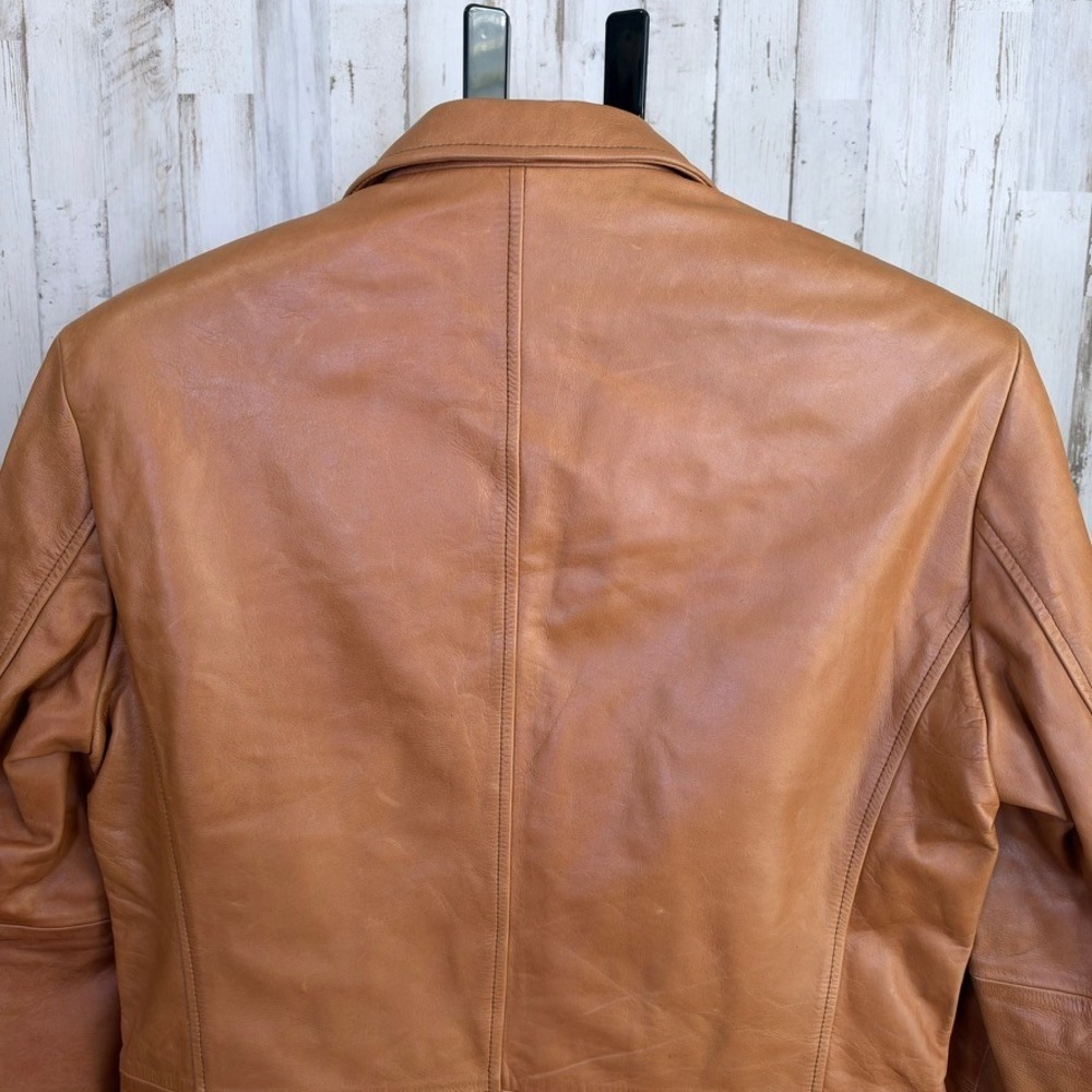 Parfait Leather Italy Blazer Jacket Womens L Tan Sport Coat Western Boho Preppy - Picture 5 of 15